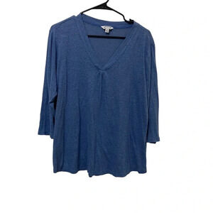 Orvis blue top 3/4 sleeve linen blend casual thin breathable vneck flown XL